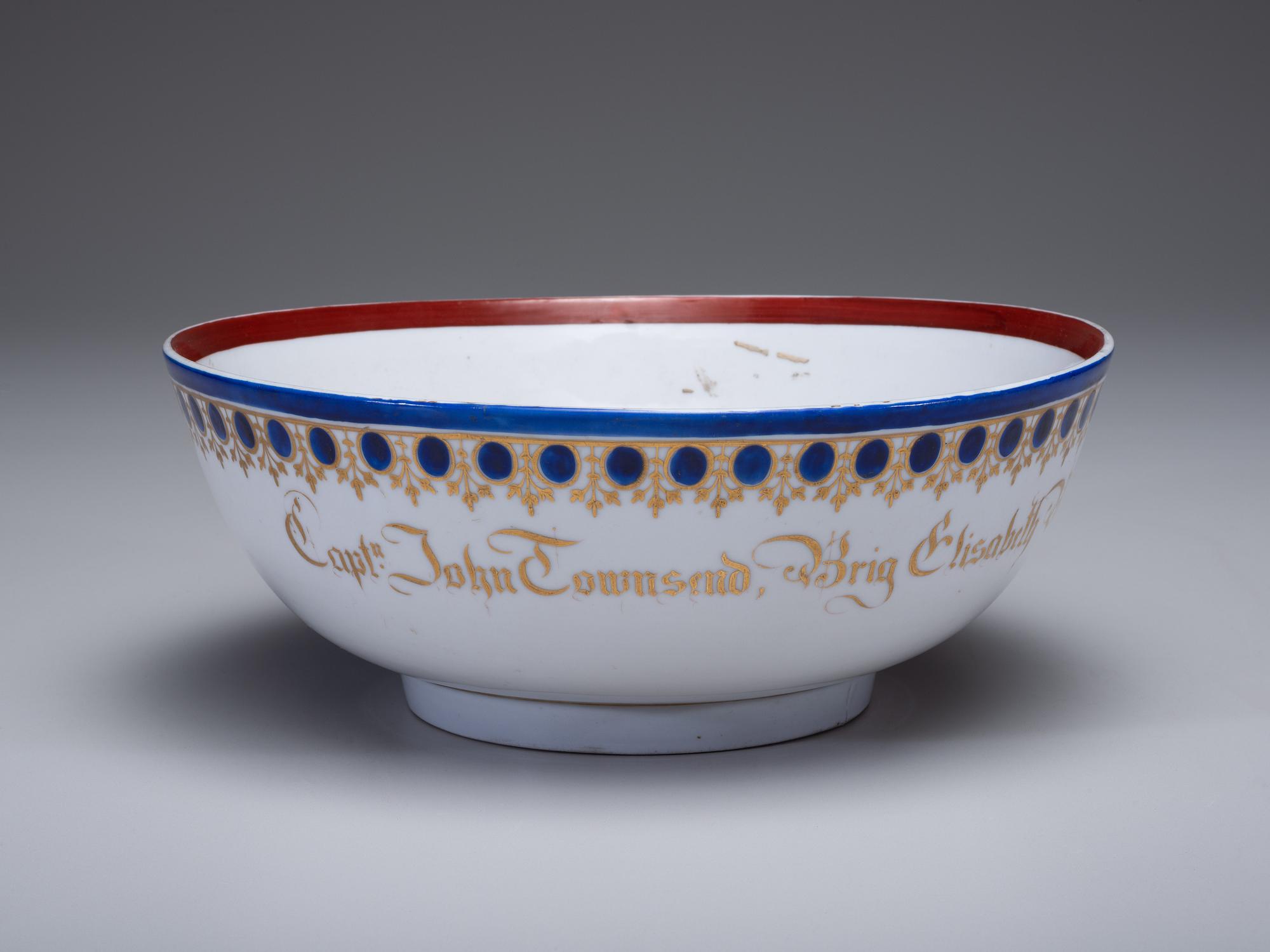 A Parcel Gilt and Painted Porcelain Ship Captain's Bowl