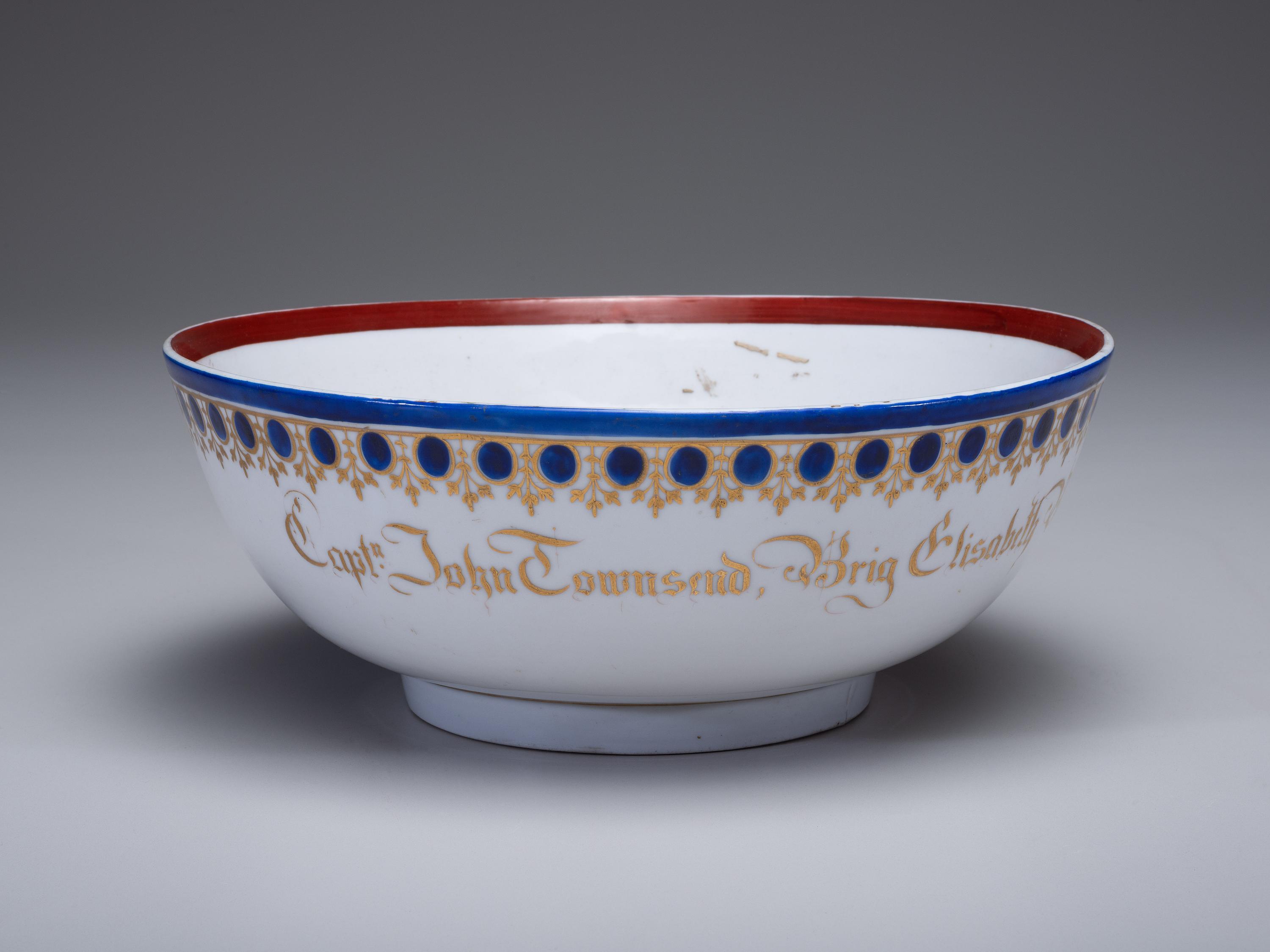 A Parcel Gilt and Painted Porcelain Ship Captain's Bowl