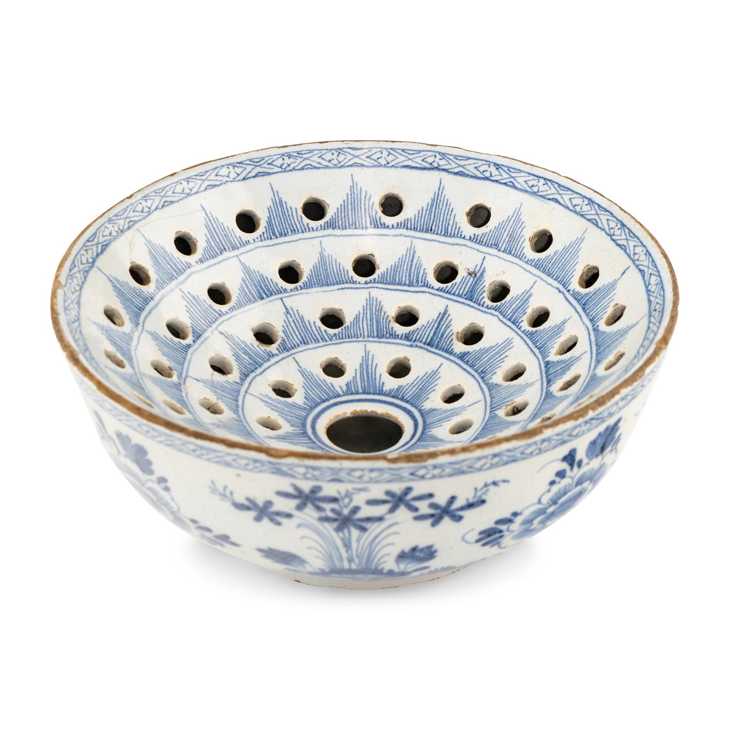 An English Delftware Blue and White Colander Bowl