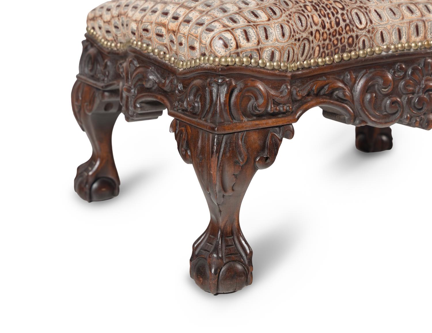 A Georgian Style Carved Walnut Footstool