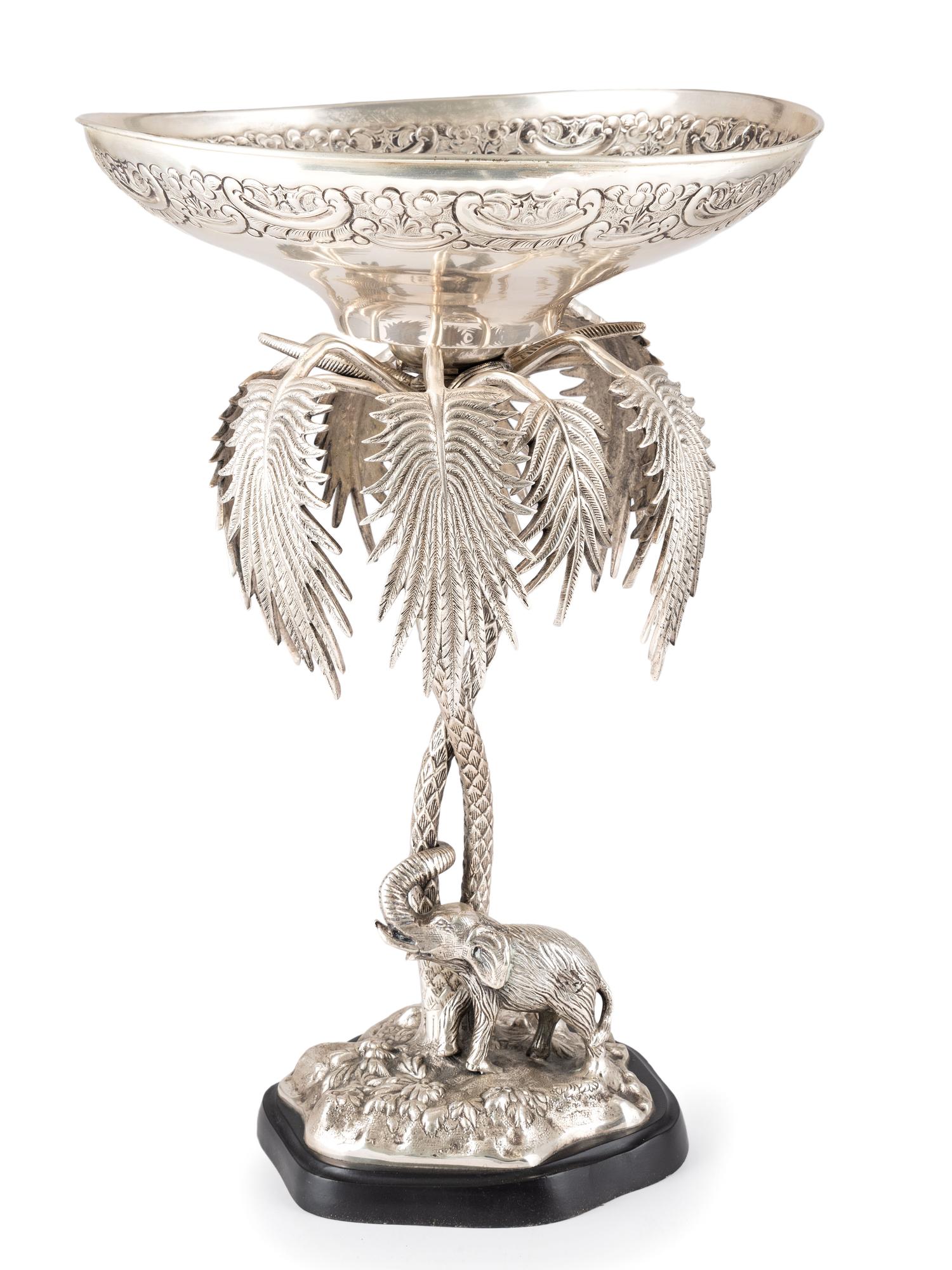A Silverplated Compote with Elephant and Palms
