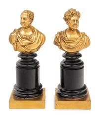 A Pair of Gilt and Patinated Bronze Busts