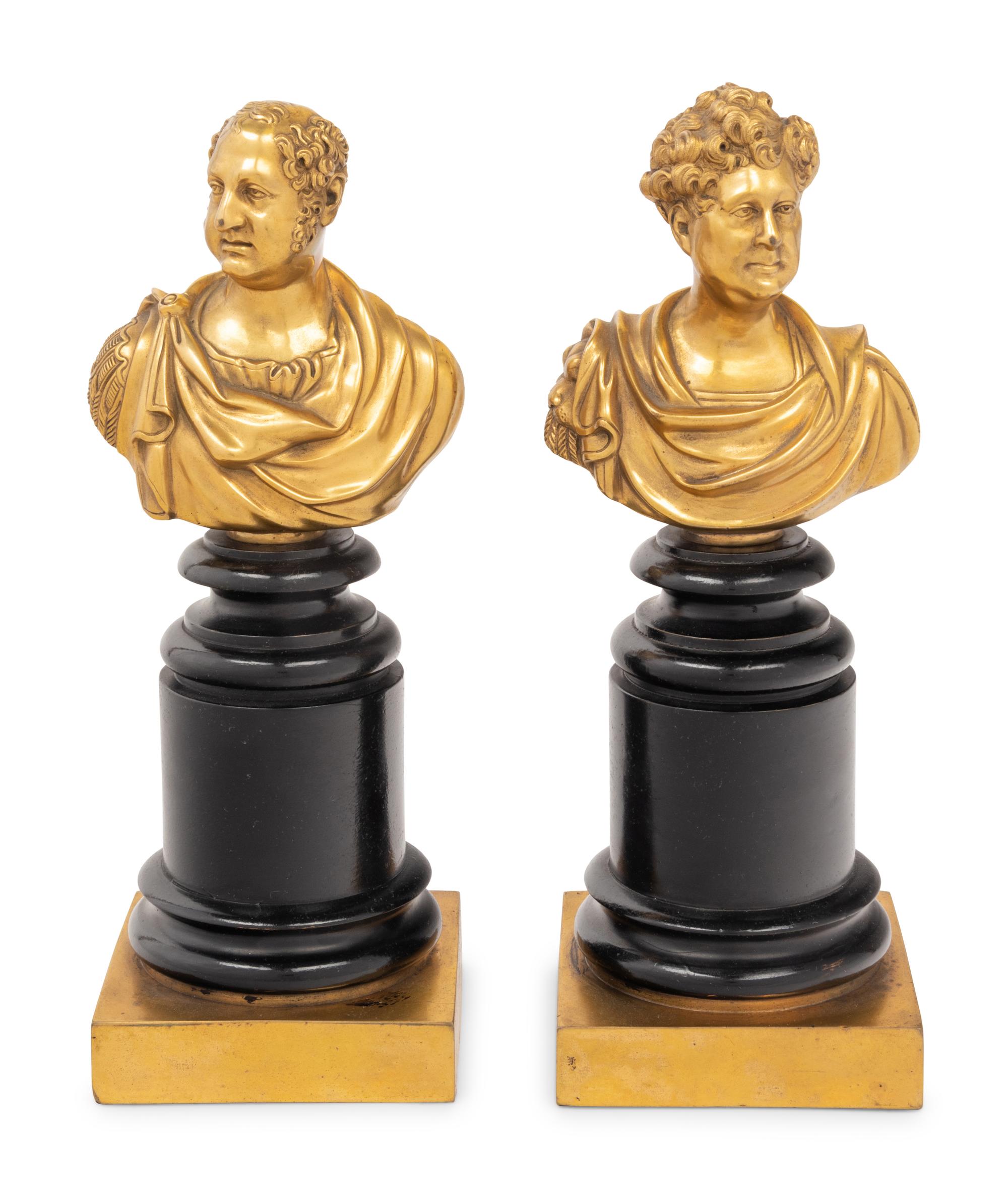 A Pair of Gilt and Patinated Bronze Busts
