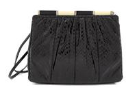 Judith Leiber Black Snakeskin Clutch 6.75" H x 8.5" W x 2" D; Strap drop: 20"