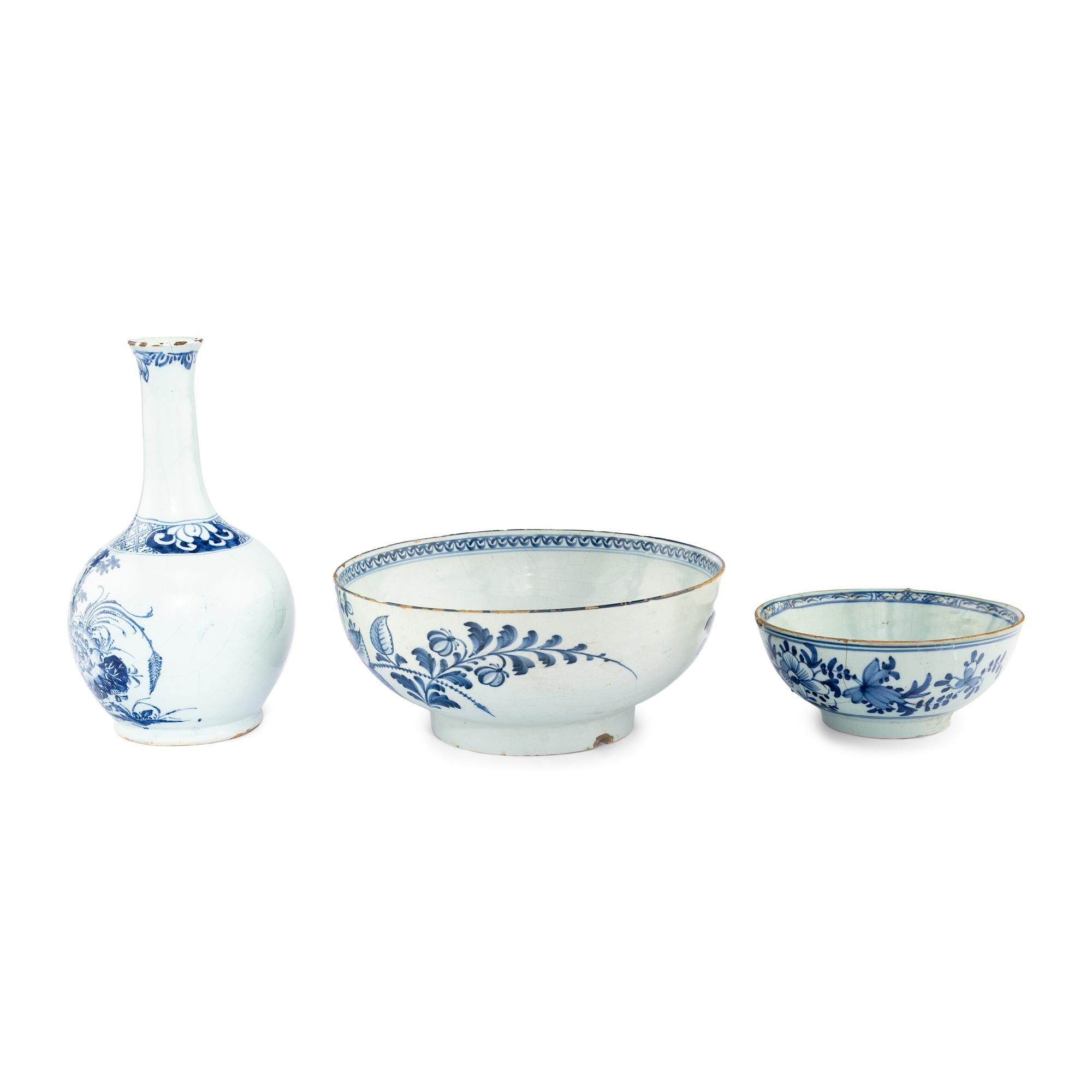 A Collection of Three English Delftware Blue and White Articles