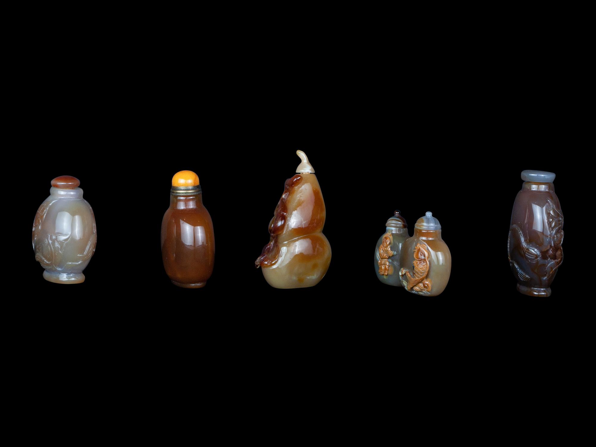 Five Chinese Agate Snuff Bottles