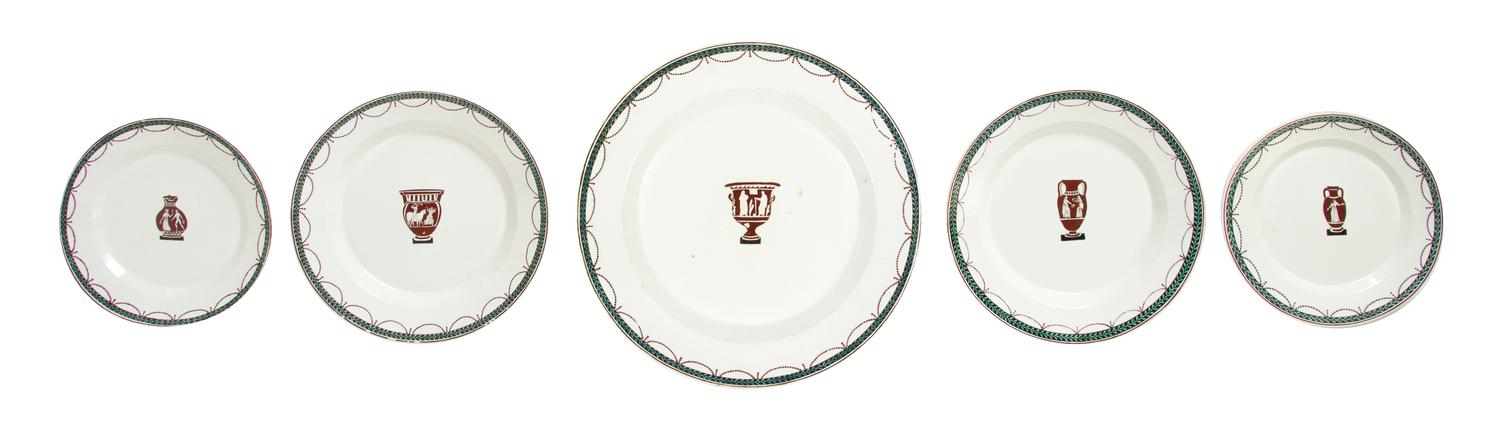 An Italian Creamware Partial Dinner Service, Cherinto Del Vecchio, Diameter of largest 10 7/8 inches.