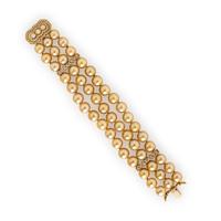 CULTURED GOLDEN PEARL, DIAMOND, AND YELLOW GOLD BRACELET