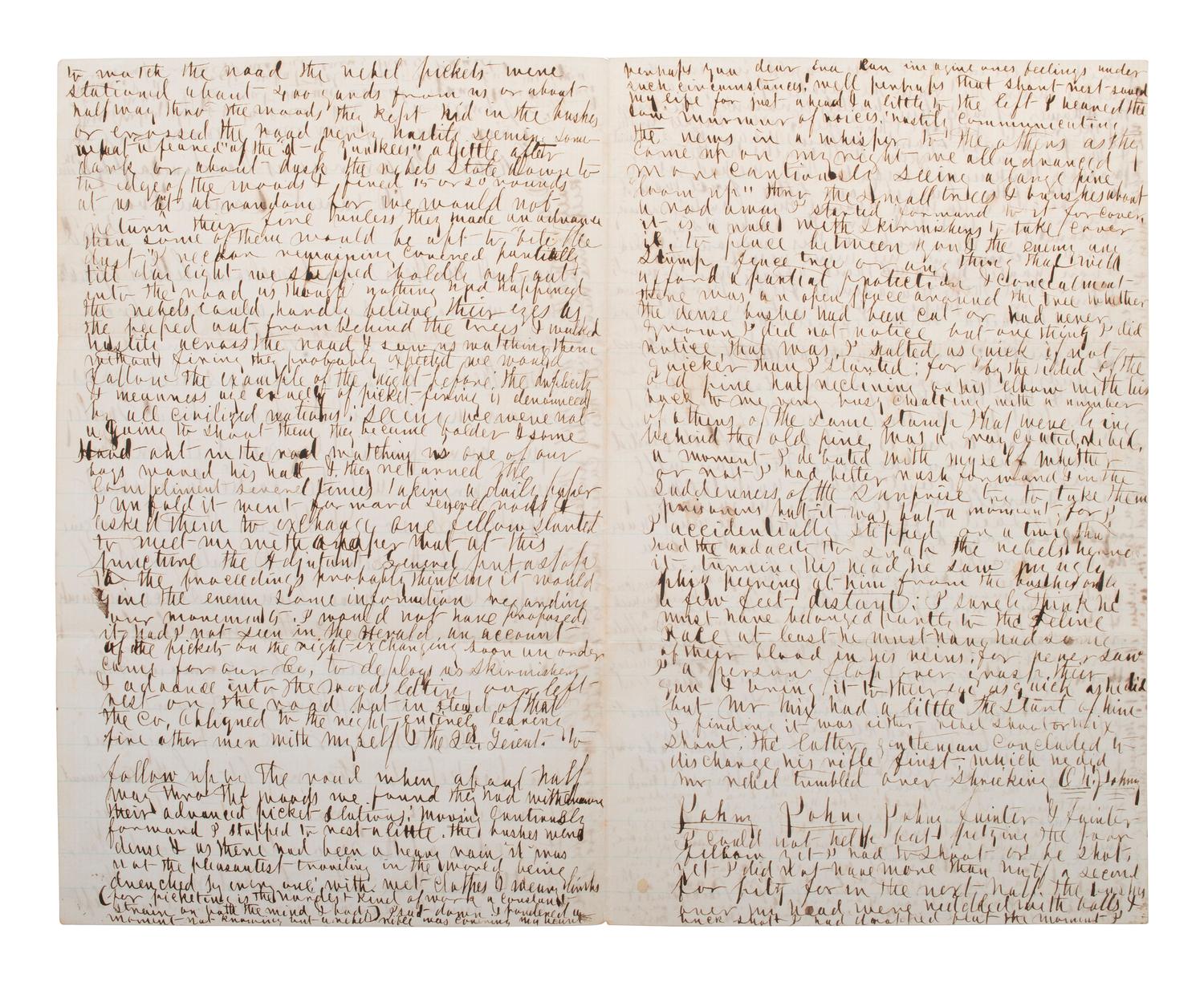 [CIVIL WAR]. Soldier's letter describing shooting a Confederate soldier by William Henry Mix, Company K, 2nd New Hampshire Infantry, WIA at Gettysburg. "Near Harrison's Landing, Va," 11 July 1862.