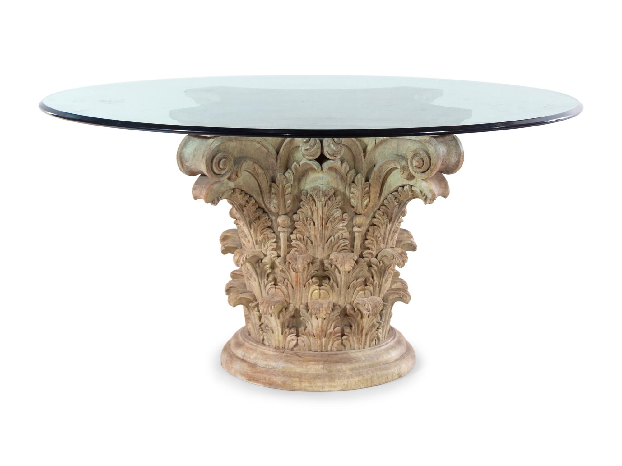 A Neoclassical Style Painted and Carved Wood Pedestal Table