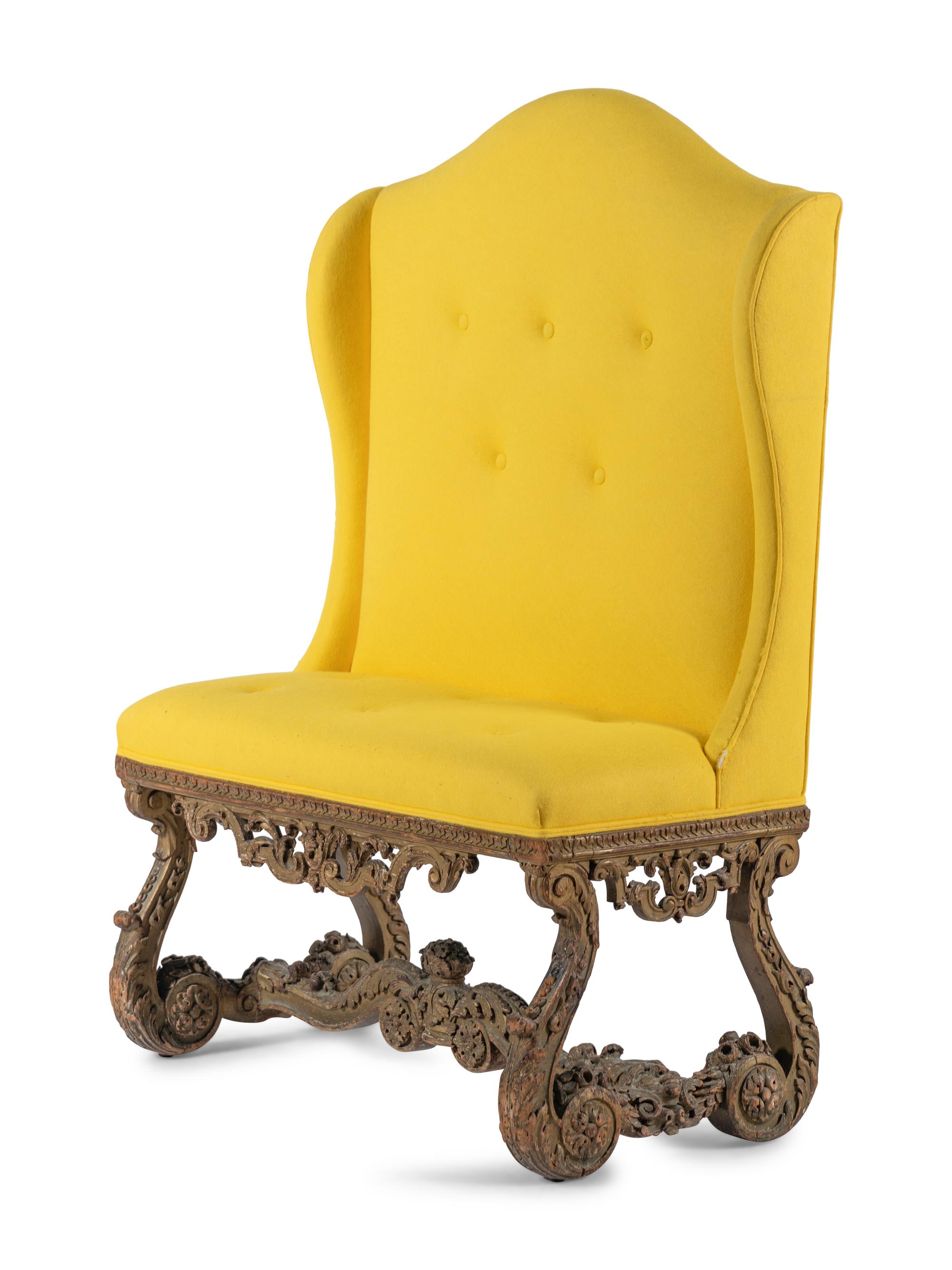 A Régence Carved and Green Painted Beechwood Hall Bench