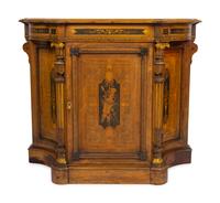 An English Aesthetic Movement Part-Ebonized Marquetry Cabinet