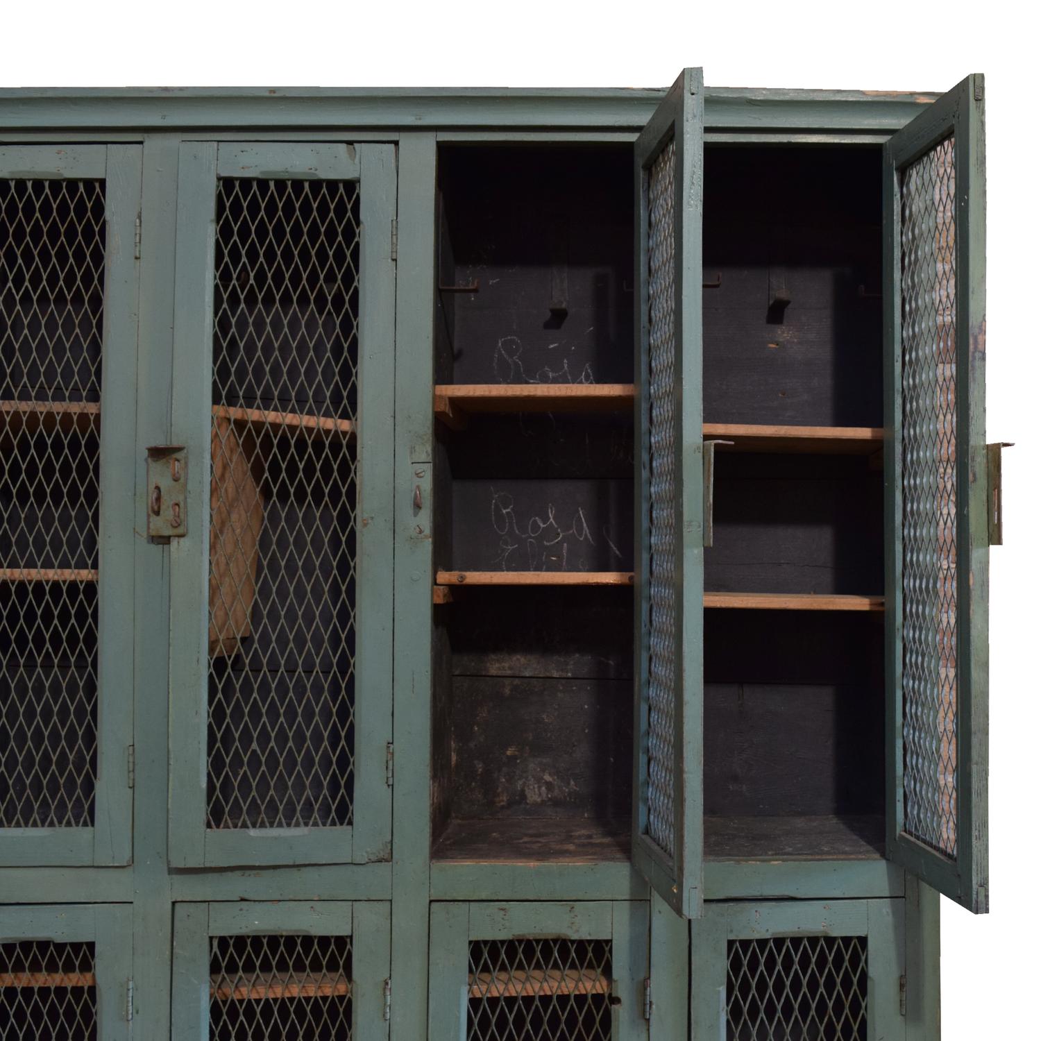 A Painted Ten Door Locker 70" W x 13" D x 82" H — Italy, Circa 1940