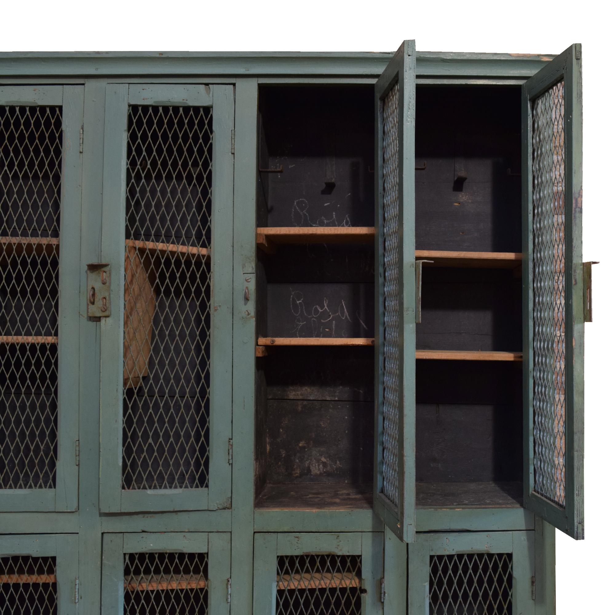 A Painted Ten Door Locker 70" W x 13" D x 82" H — Italy, Circa 1940