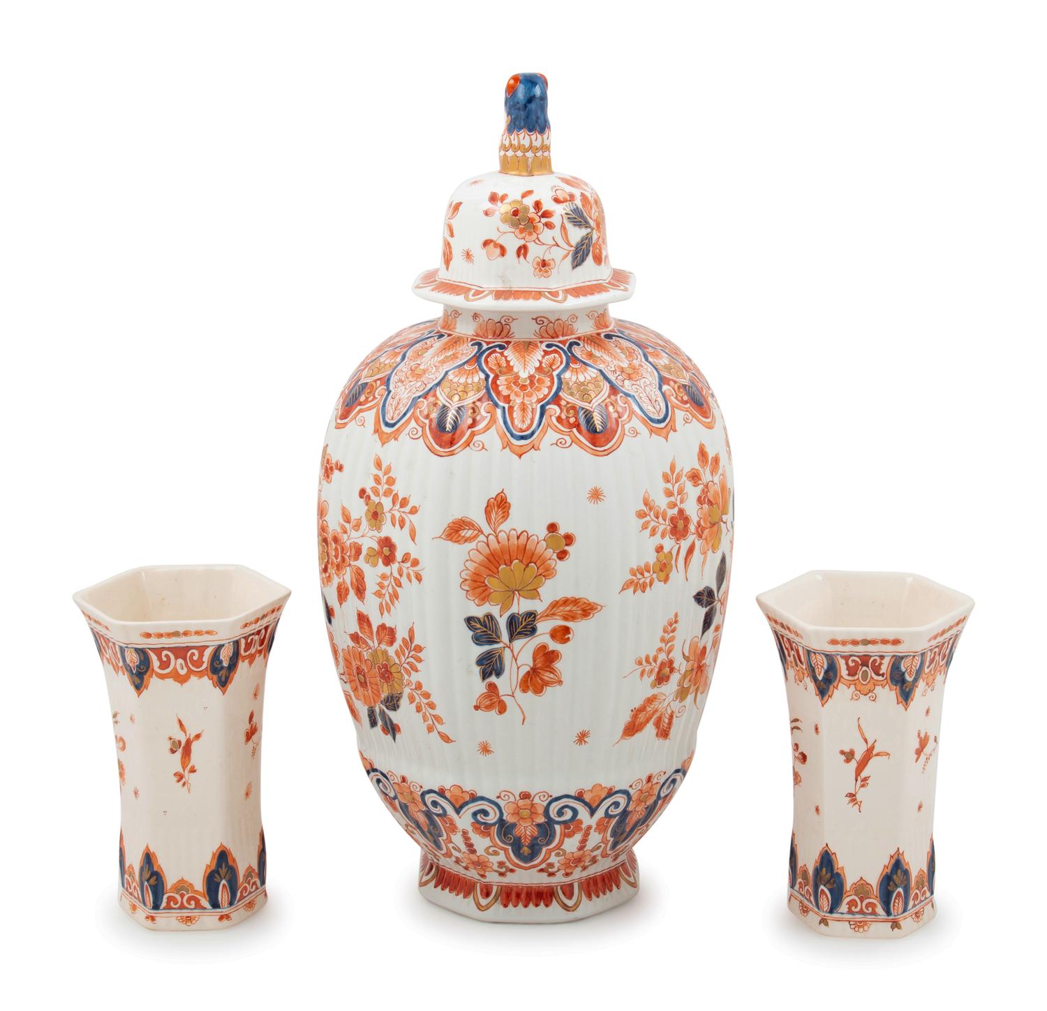 A Delft Porcelain Three-Piece Garniture