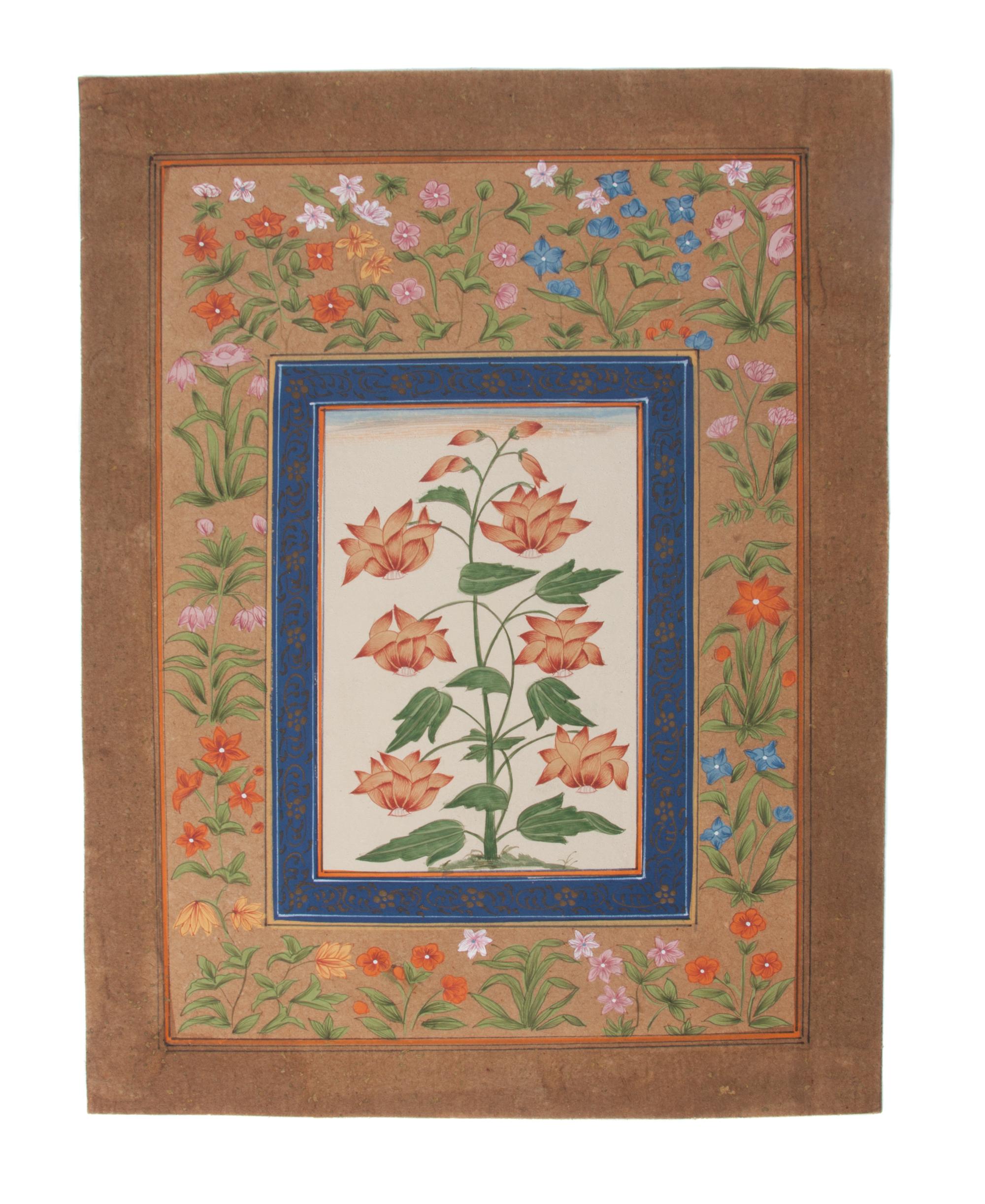 A Collection of Seven Indian Mughal Miniatures Height of largest 13 x width 9 inches.
