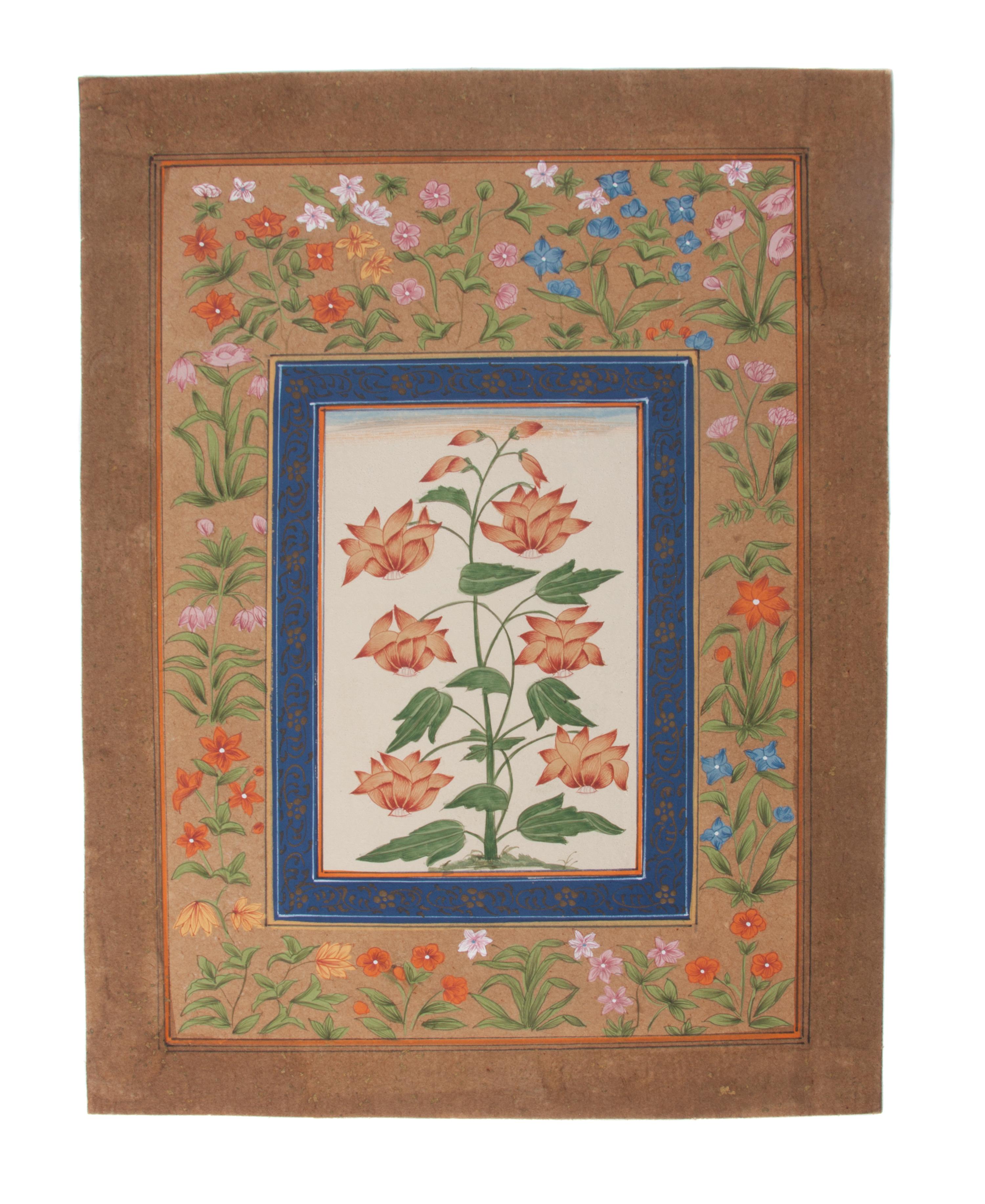 A Collection of Seven Indian Mughal Miniatures Height of largest 13 x width 9 inches.