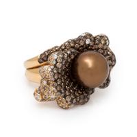 Rodney Rayner, 'Wave,' Brown Cultured Pearl, Colored Diamond, and Yellow Gold Flower Ring