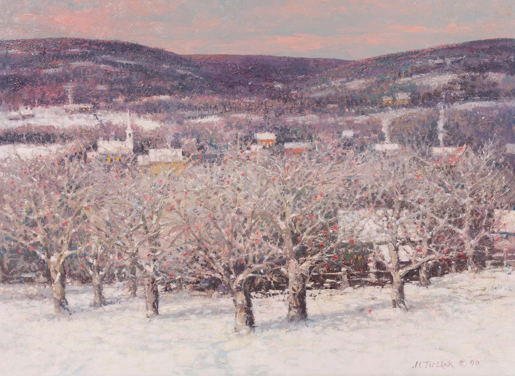 John C. Terelak, (American, b. 1942), Snow on Apple Blossom Orchard, Vermont, 1990