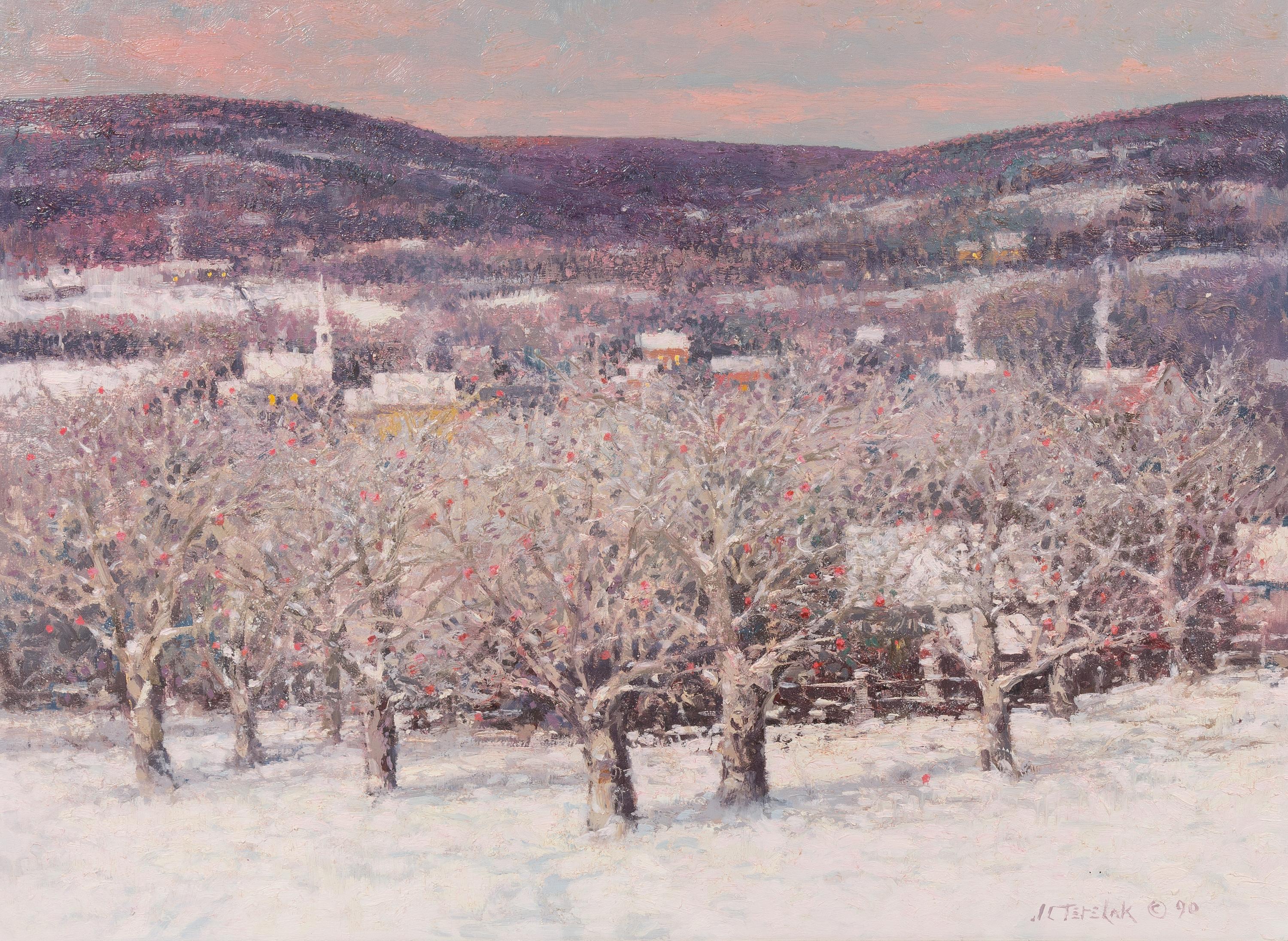 John C. Terelak, (American, b. 1942), Snow on Apple Blossom Orchard, Vermont, 1990