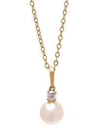 MIKIMOTO, YELLOW GOLD, CULTURED PEARL AND DIAMOND PENDANT/NECKLACE