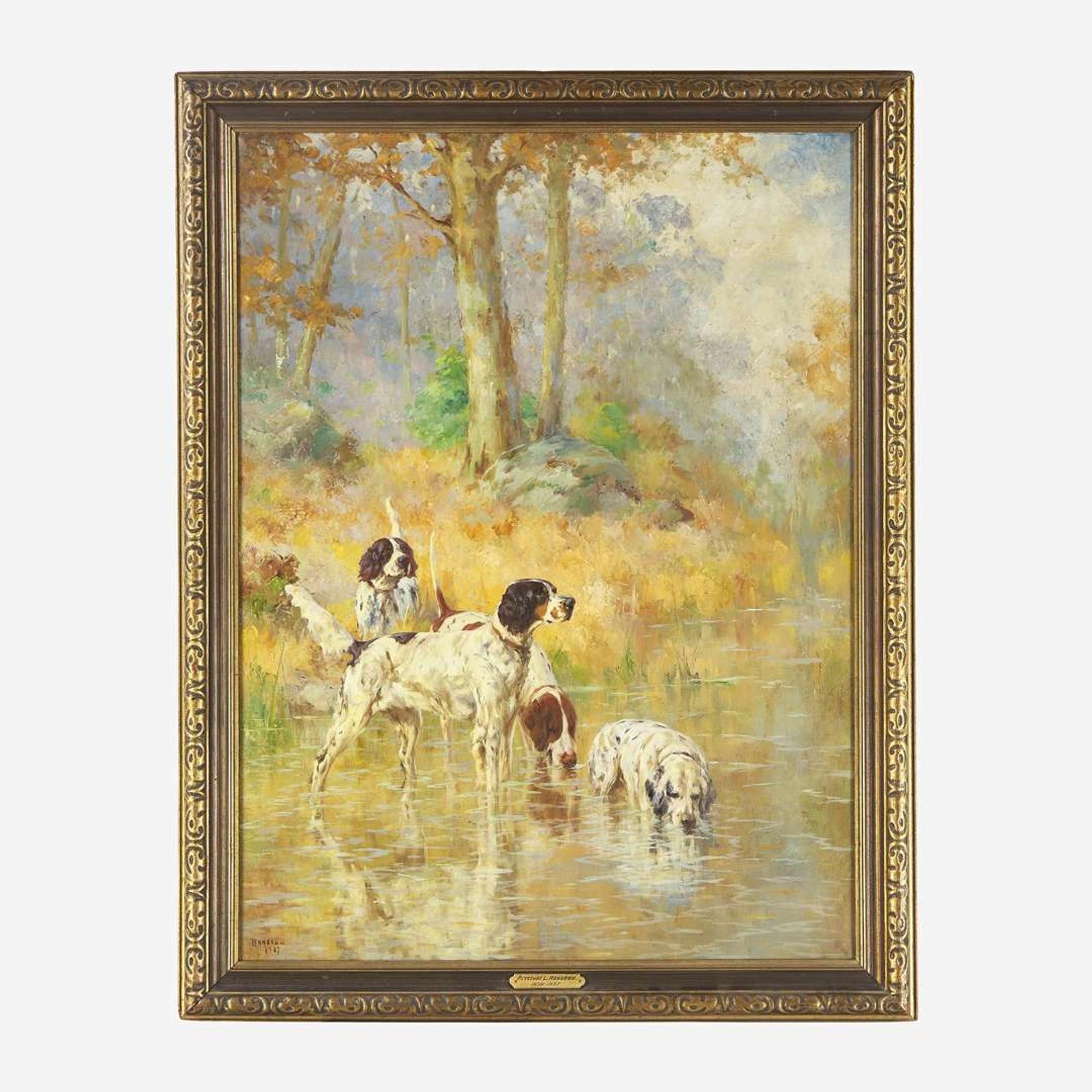 Percival Leonard Rosseau (American, 1859–1937) Setters in a Brook Pool