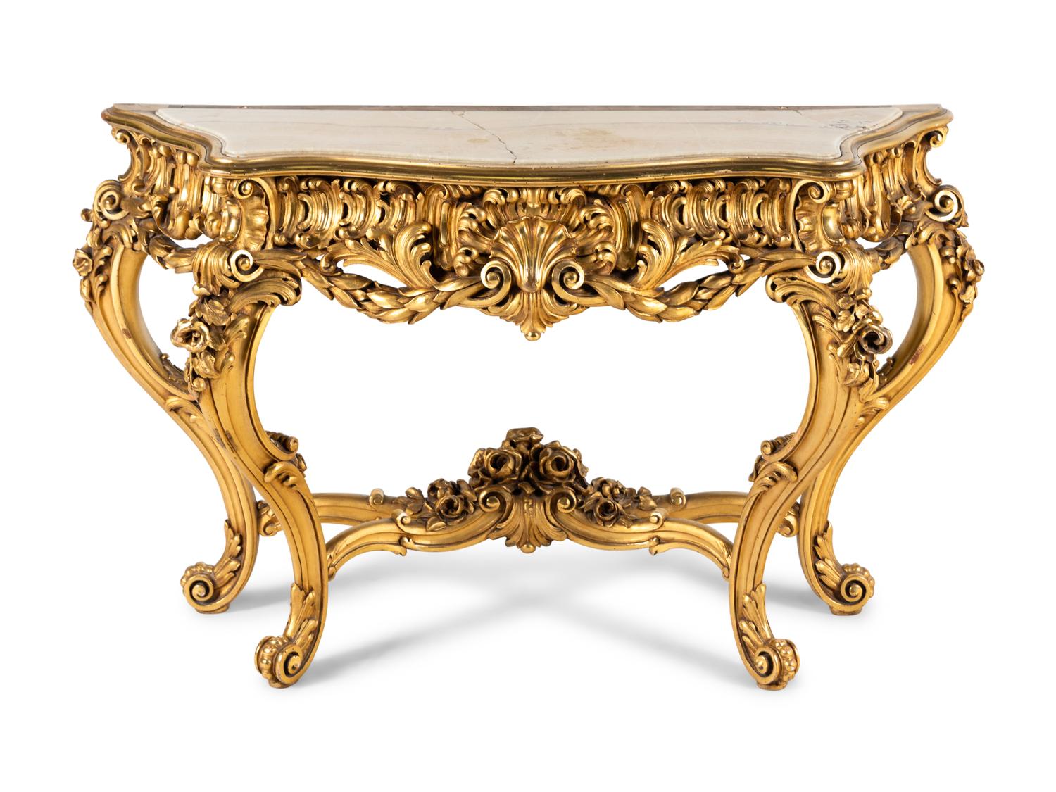 A Rococo Style Giltwood Onyx-Top Pier Table and Mirror
