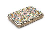 A Russian Enameled Silver Cigarette Case, Maker's Mark Obscured, Assay of Ivan Lebedkin, Moscow, Late 19th/Early 20th Century, the case