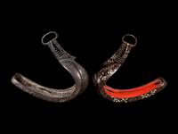 Two Pairs of Japanese Silver Inlaid Iron Stirrups, Abumi
