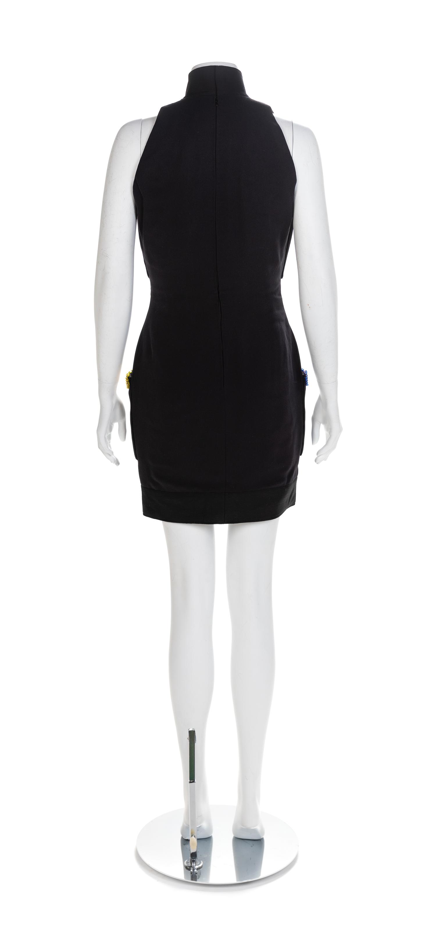 Atelier Versace Black Silk Dress with Embroidered Pockets, 1990s No size label