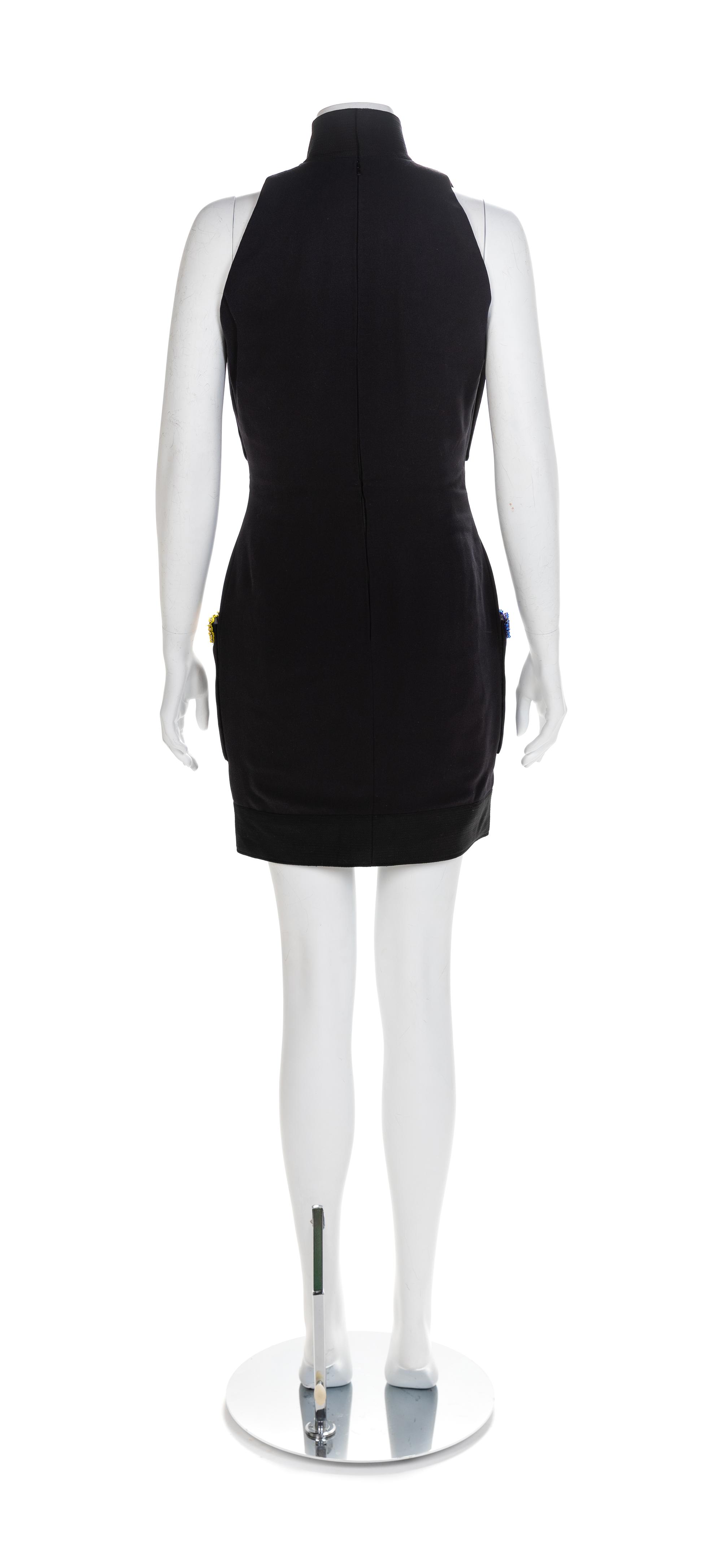Atelier Versace Black Silk Dress with Embroidered Pockets, 1990s No size label