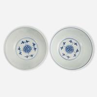 An associated pair of Chinese blue and white porcelain "Lotus" bowls 青花缠枝莲纹碗一对 Daoguang mark and probably of the period ??? ????