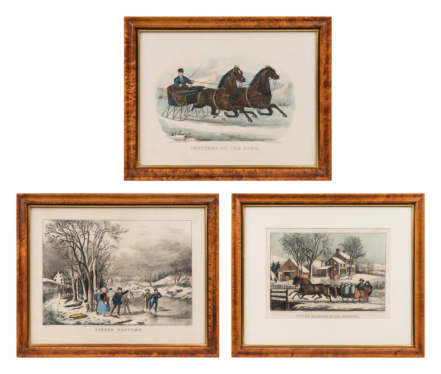[WINTER SCENES] -- CURRIER and IVES, publishers Winter Pastime, 1855. (G.7281) -- Winter Morning in the Country, 1873. (G.7280) -- Trotters on the Snow, n.d. (G.6648)