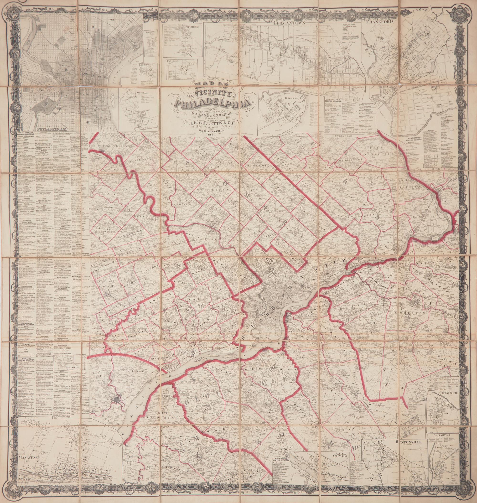[Philadelphia & Pennsylvania] Map of the Vicinity of Philadelphia From actual Surveys by D.J. Lakes and S.N. Beers
