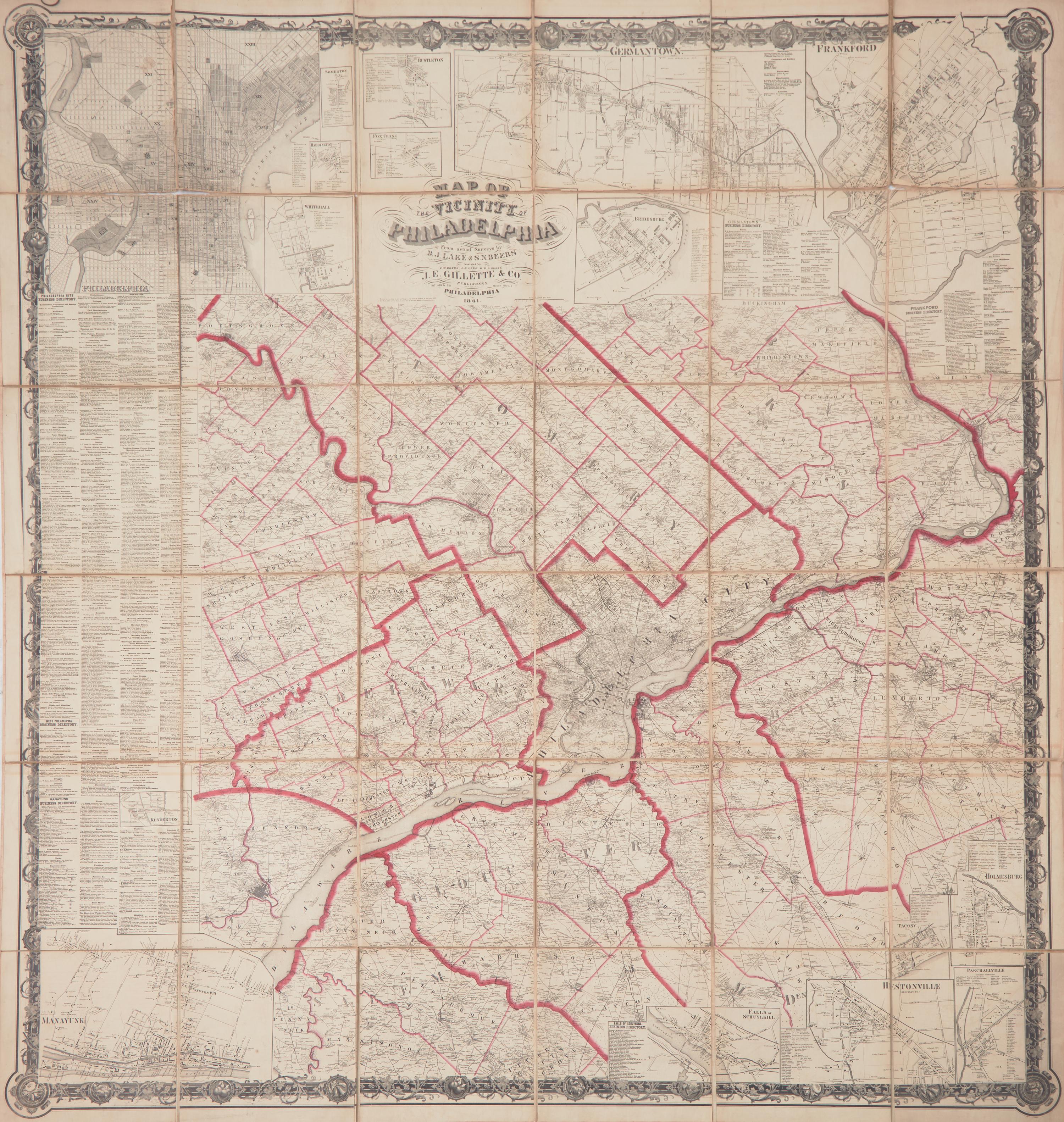 [Philadelphia & Pennsylvania] Map of the Vicinity of Philadelphia From actual Surveys by D.J. Lakes and S.N. Beers