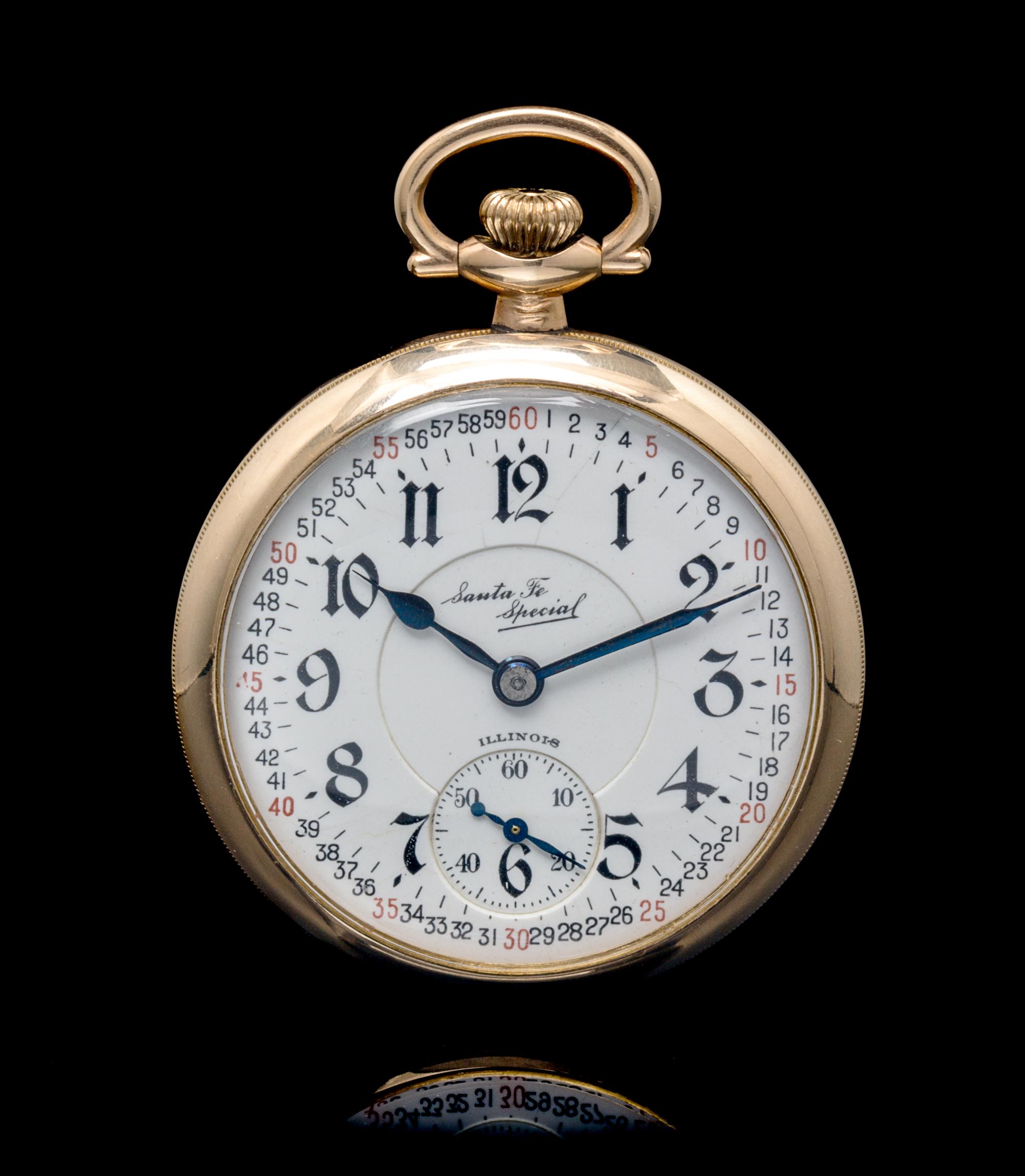 A Collection of Gold Filled Open Face Pocket Watches, Illinois Sante Fe Special and Elgin,