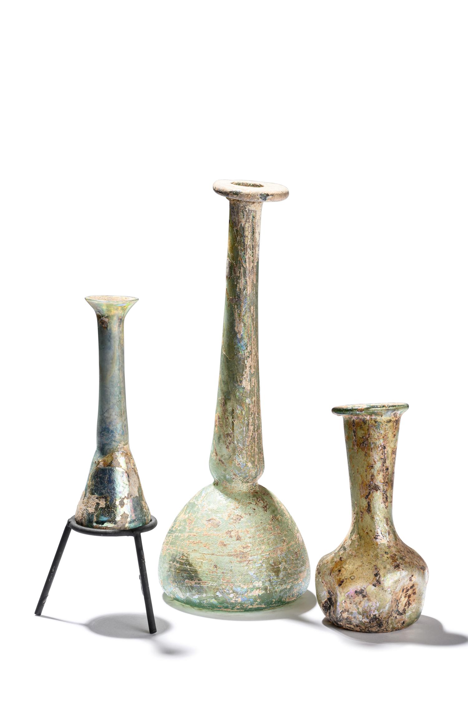 Three Roman Blue Glass Unguentaria