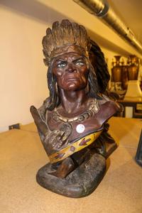 A Plaster Bust of a Native American Chieftain. Height 20 inches.