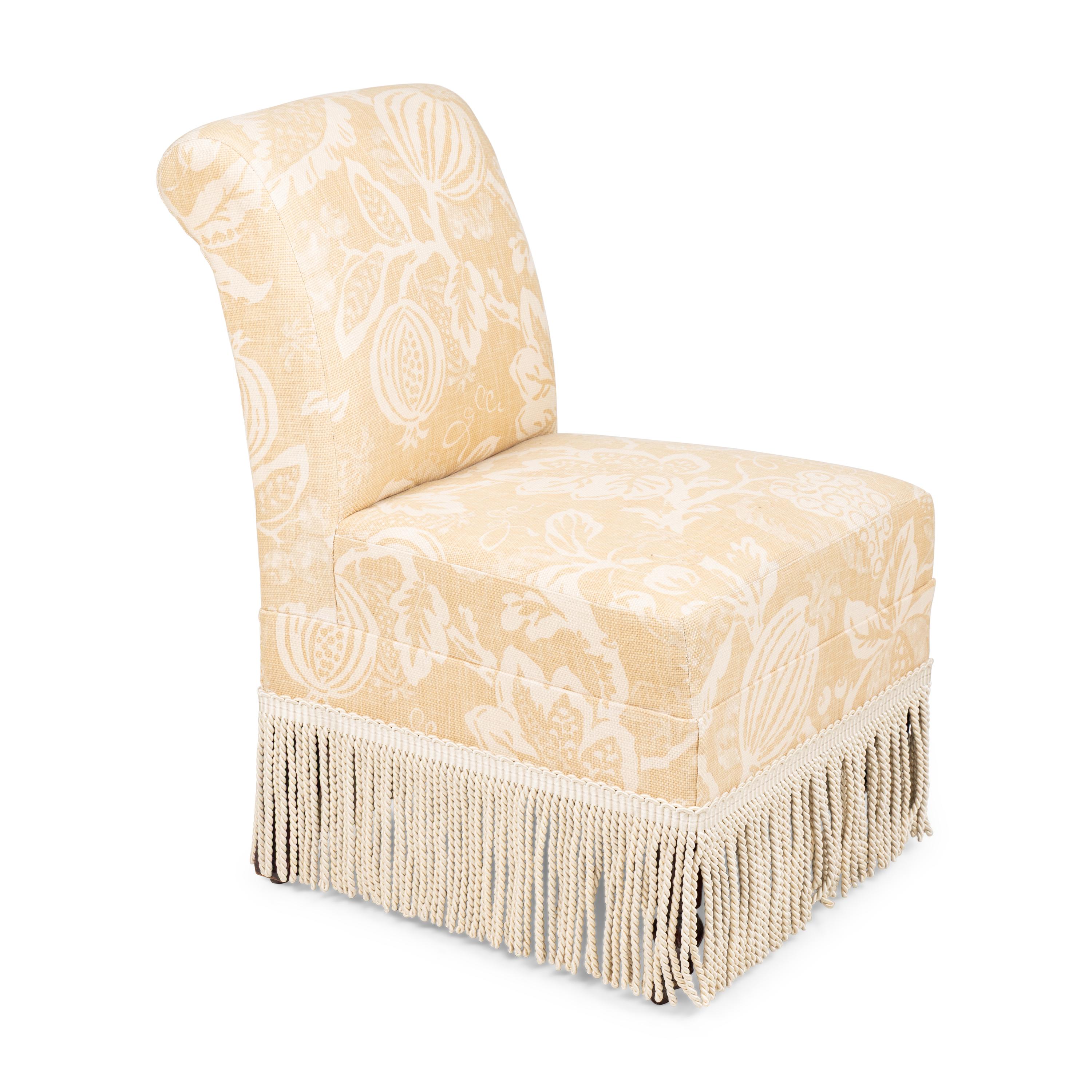 An Upholstered Slipper Chair with Bullion Fringe