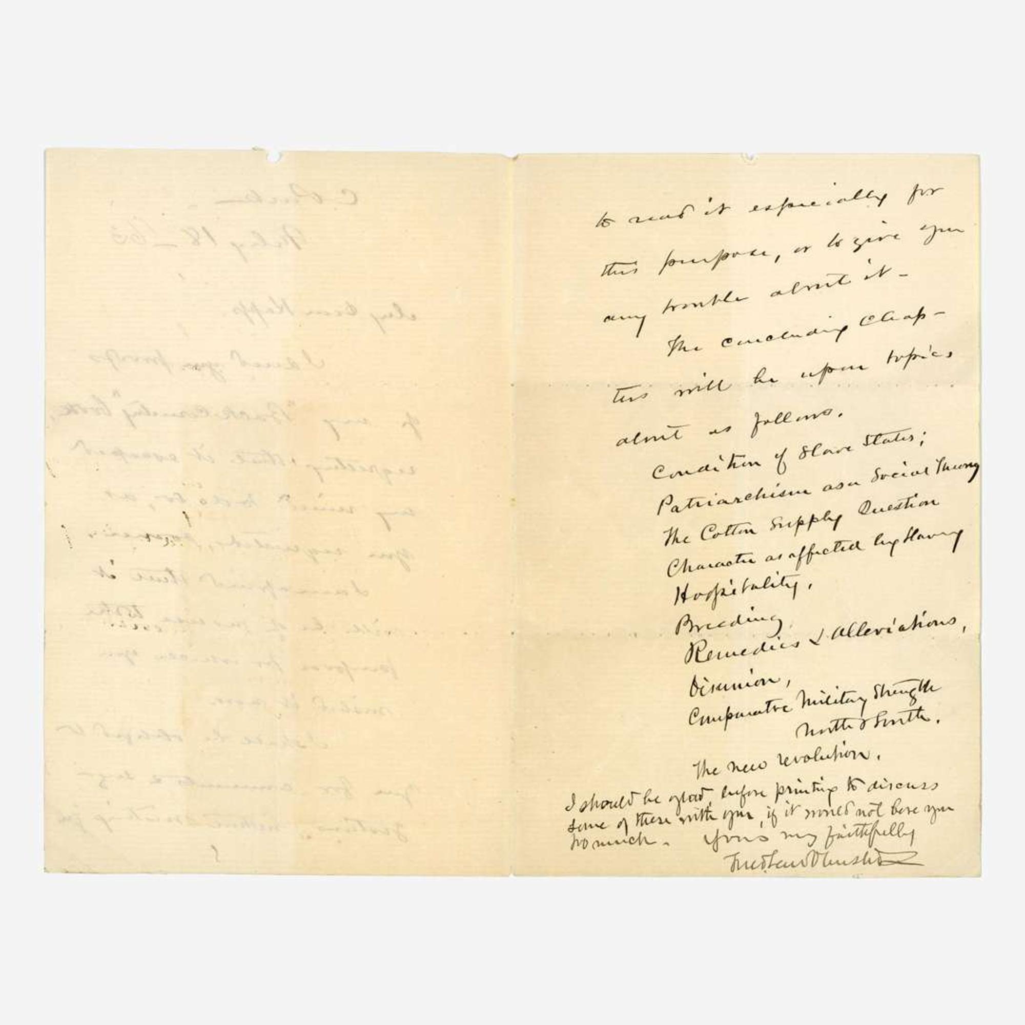 [African-Americana] Olmsted, Frederick Law Autograph Letter, signed