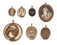 A collection of seven English and European mourning pendants, 18th / 19th century