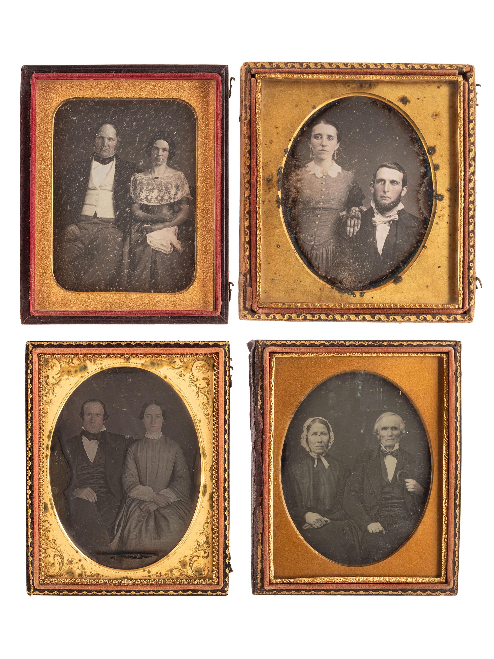 [EARLY PHOTOGRAPHY]. A group of 18 daguerreotype portraits of couples, highlighted by a half plate portrait by Enoch Long, including: