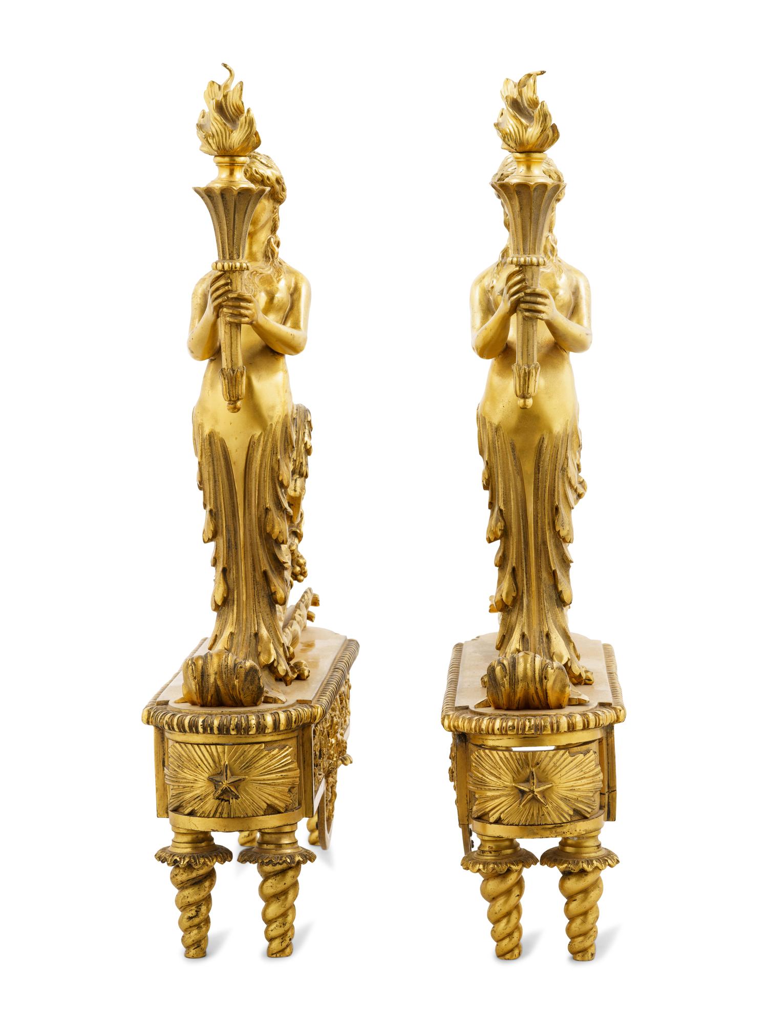A Pair of Napoleon III Style Gilt Bronze Figural Chenets