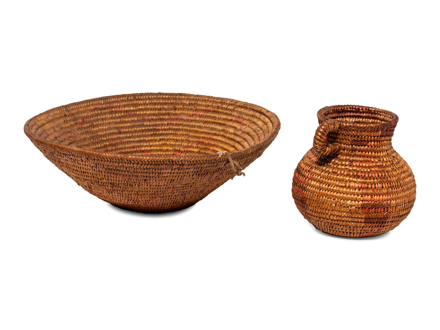 Jicarilla Apache Polychrome Basketry Basin and Pitcher