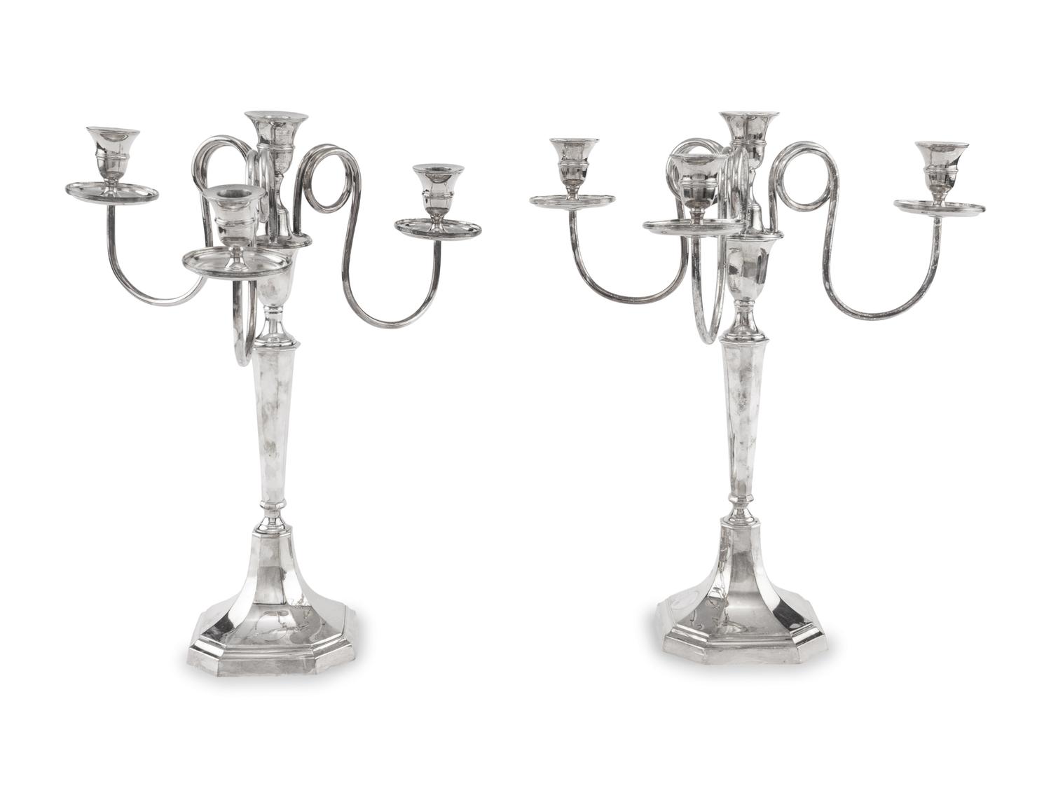 A Pair of Silver-Plate Four-Light Candelabra