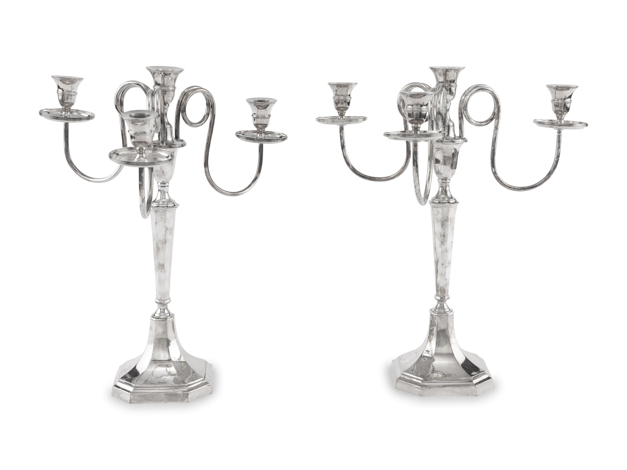 A Pair of Silver-Plate Four-Light Candelabra