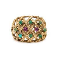 Turquoise, Ruby, and Yellow Gold Ring