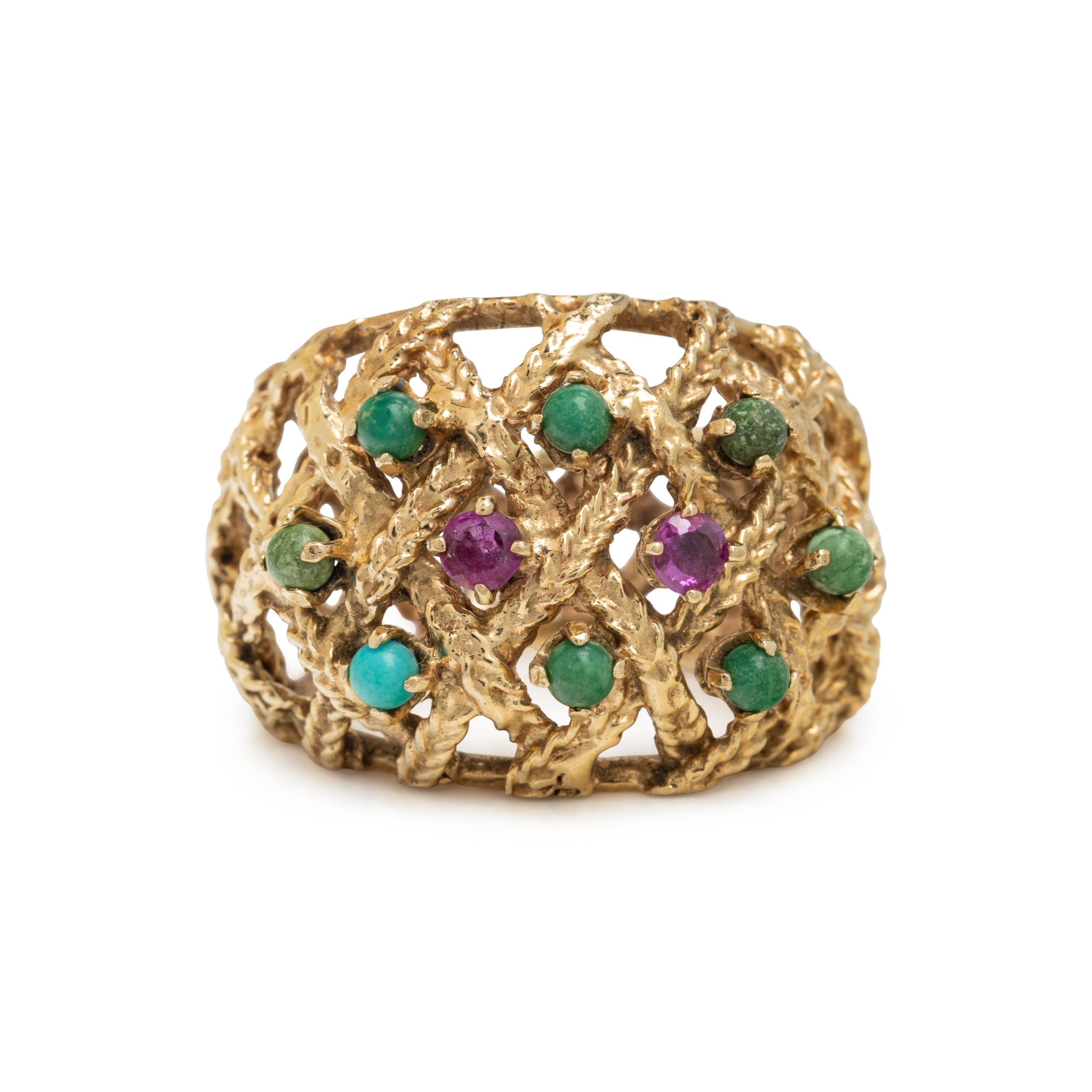 Turquoise, Ruby, and Yellow Gold Ring