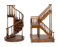 Two Carved Mahogany Architectural Staircase Models