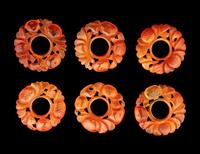 A Group of Chinese Red Carnelian and Coral Pendants